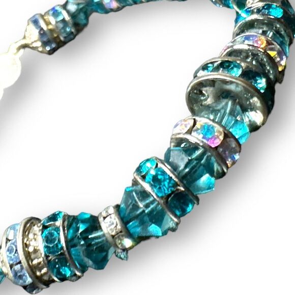 Blue Crystal Beads Sterling Silver Bracelet - Picture 5 of 7